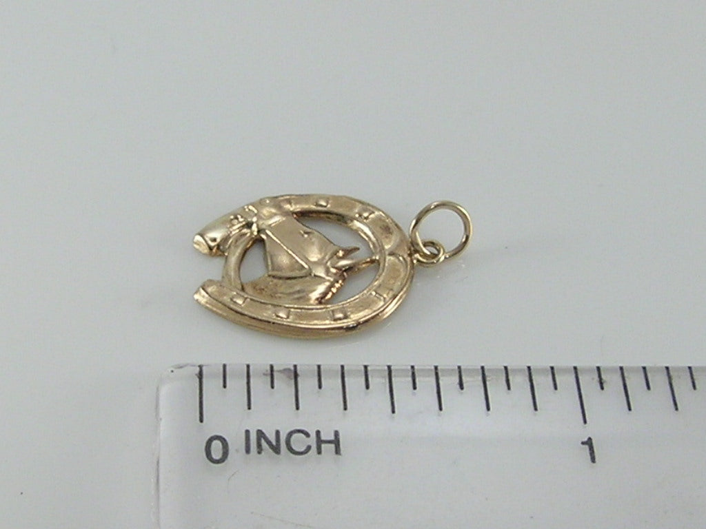 Vintage 9ct Gold Lucky Horseshoe Horse Head Charm H/MK 1959