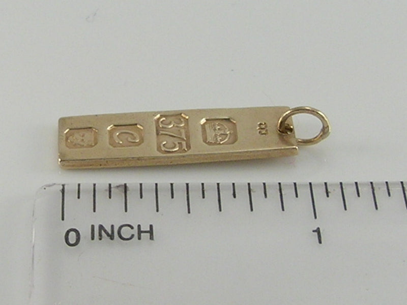 Vintage 9ct Gold Ingot Bar Charm Pendant. H/MK 1977