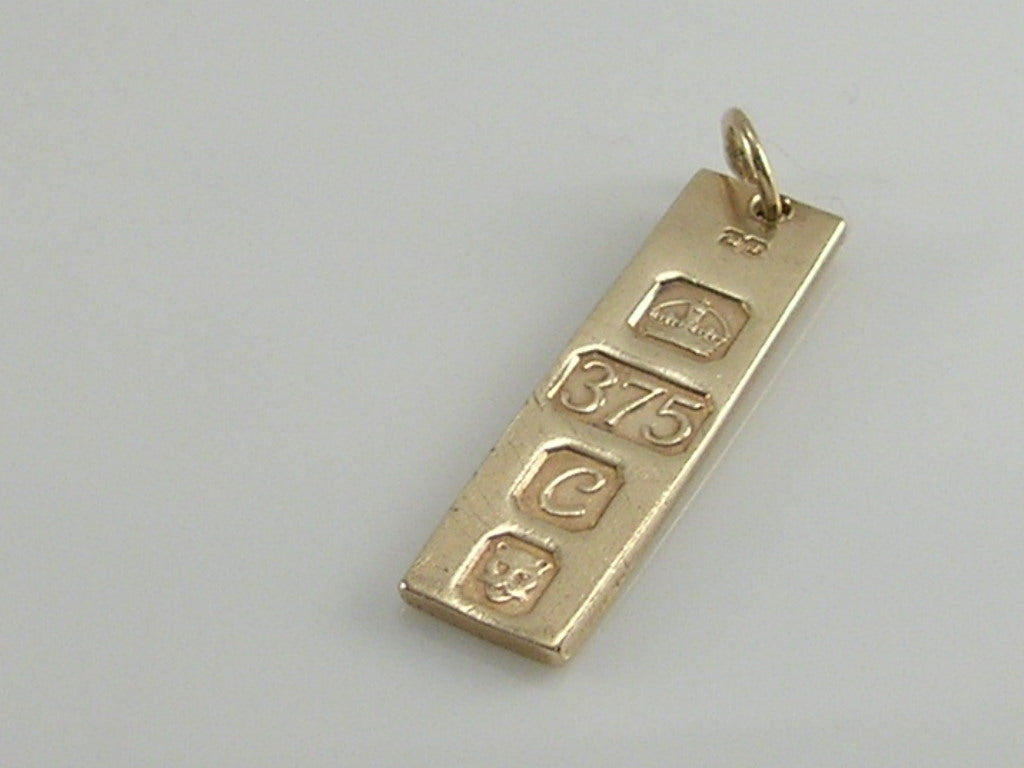 Vintage 9ct Gold Ingot Bar Charm Pendant. H/MK 1977