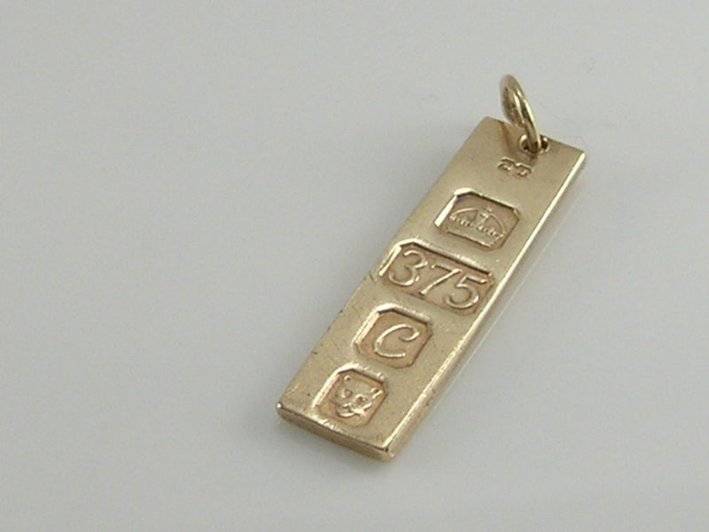 Vintage 9ct Gold Ingot Bar Charm Pendant. H/MK 1977