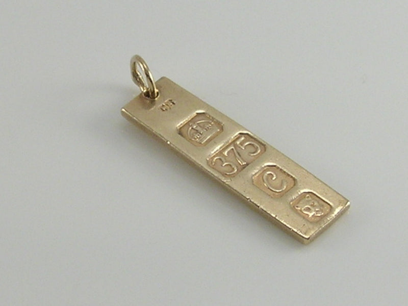 Vintage 9ct Gold Ingot Bar Charm Pendant. H/MK 1977