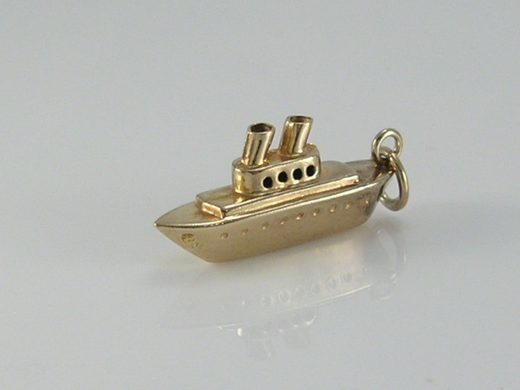Vintage 9ct Gold Cruise Liner Ship Charm H/MK 1963