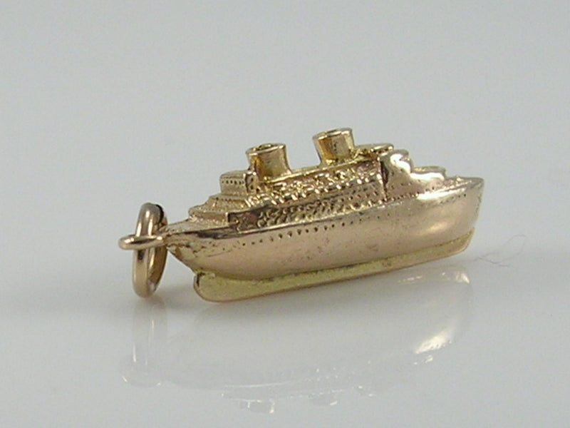 Vintage 3D 9ct Gold Cruise Liner Ship Charm H/MK 1955