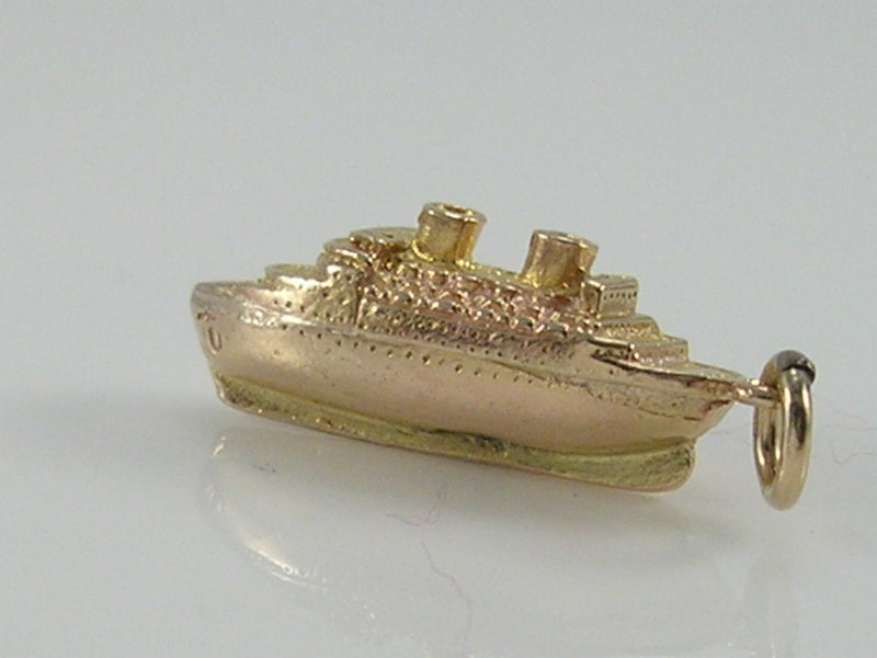 Vintage 3D 9ct Gold Cruise Liner Ship Charm H/MK 1955