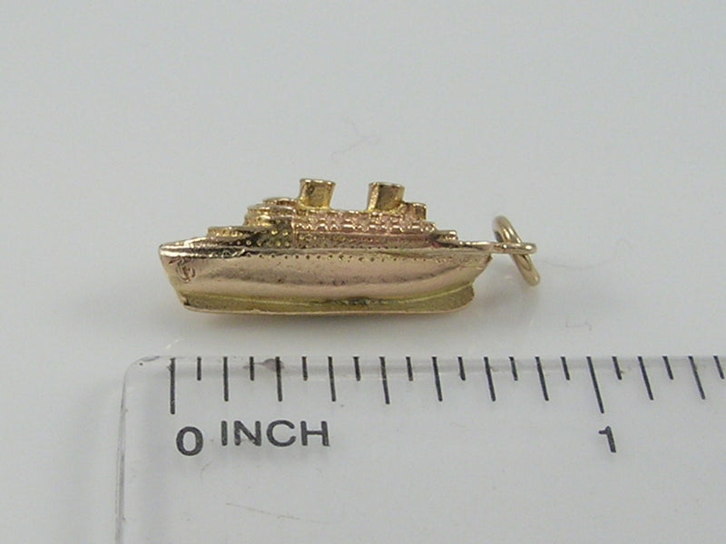 Vintage 3D 9ct Gold Cruise Liner Ship Charm H/MK 1955