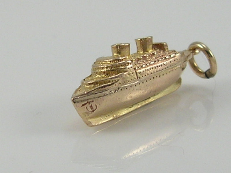 Vintage 3D 9ct Gold Cruise Liner Ship Charm H/MK 1955