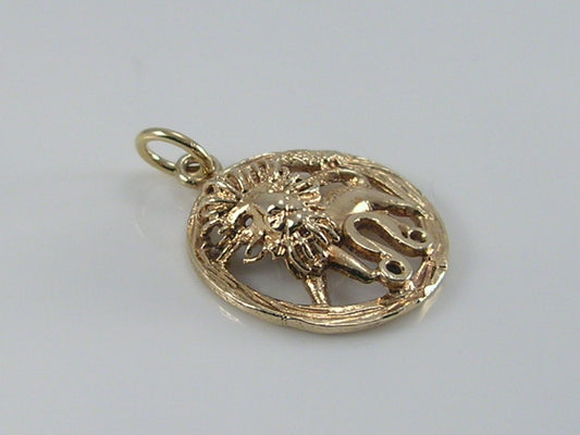 Vintage 9ct Gold Lion Leo Zodiac Pendant