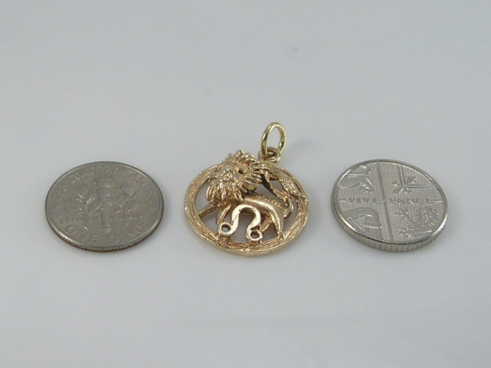 Vintage 9ct Gold Lion Leo Zodiac Pendant
