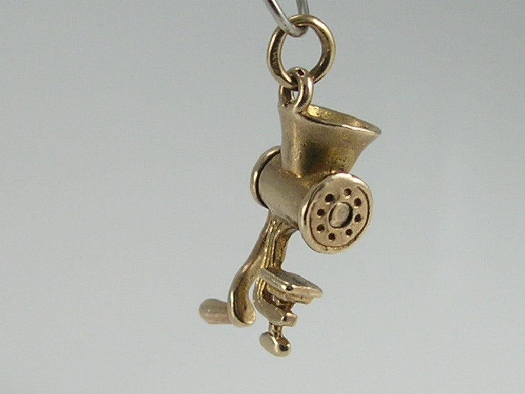 Vintage 3D 9ct Gold Movable Meat Mincer Grinder Charm  H/MK 1958