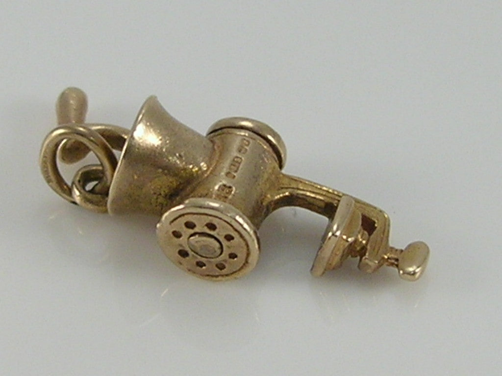 Vintage 3D 9ct Gold Movable Meat Mincer Grinder Charm  H/MK 1958