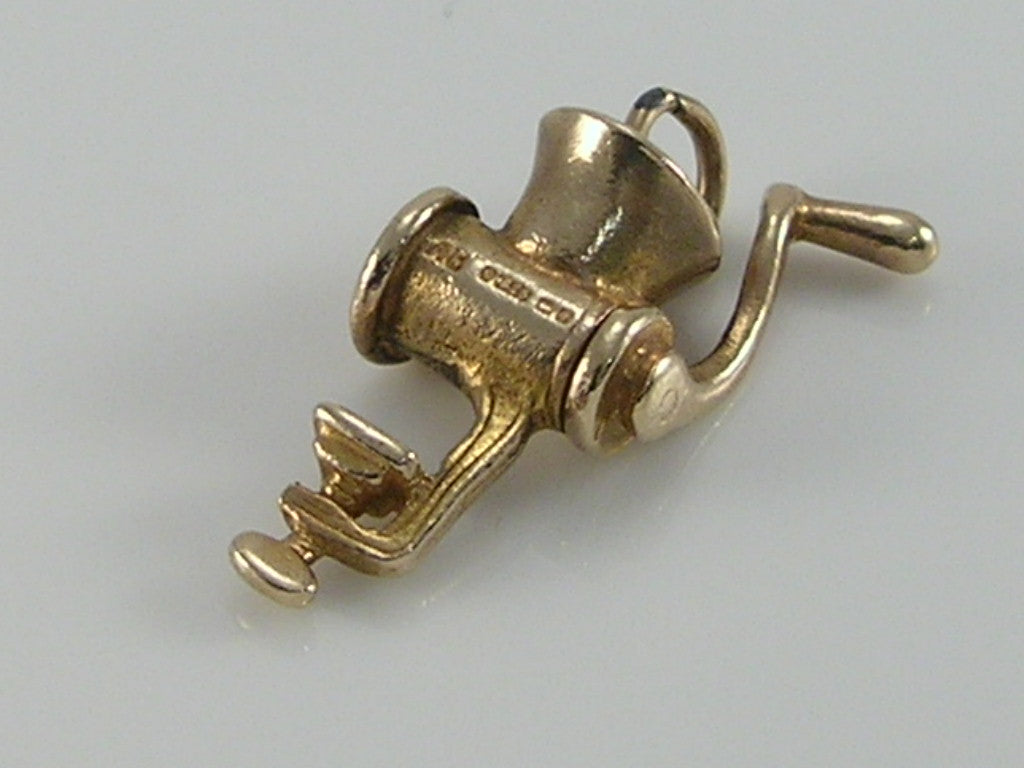 Vintage 3D 9ct Gold Movable Meat Mincer Grinder Charm  H/MK 1958