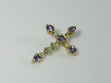 Gorgeous 9ct Gold Tanzanite & Peridot Cross Pendant H/MK