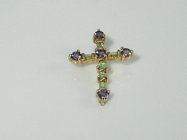 Gorgeous 9ct Gold Tanzanite & Peridot Cross Pendant H/MK