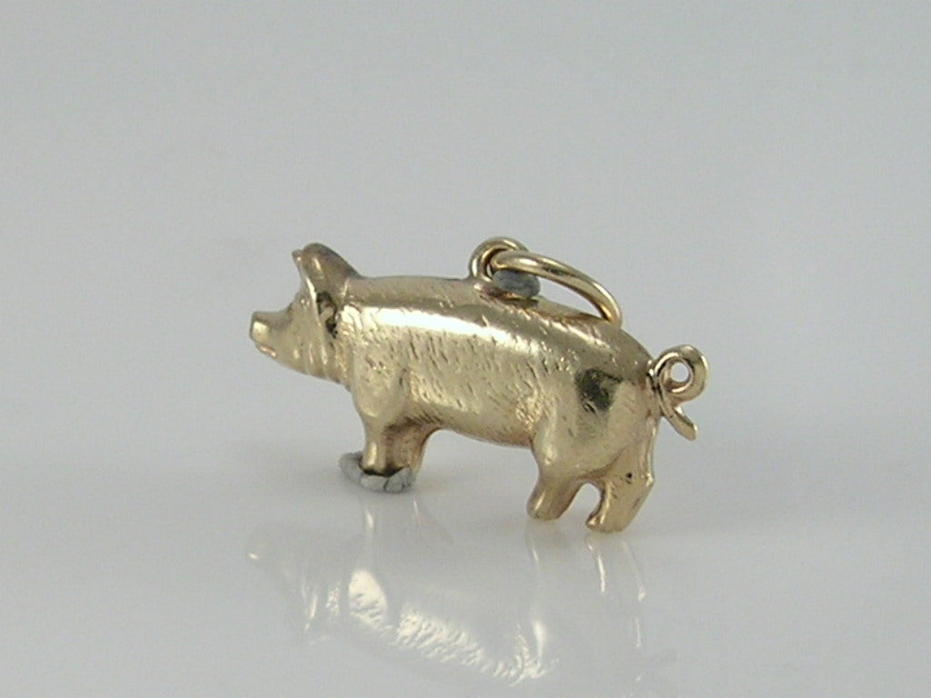 Vintage 3D 9ct Gold Pig Charm H/MK 1967