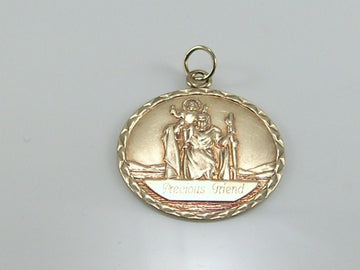Vintage 9ct Gold St Christopher Pendant. Inscribed Precious Friend