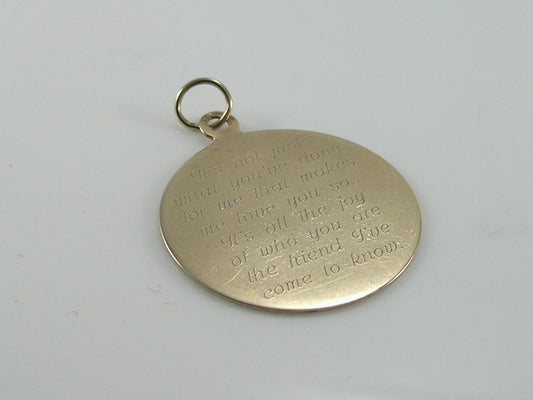 Vintage 9ct Gold St Christopher Pendant. Inscribed Precious Friend