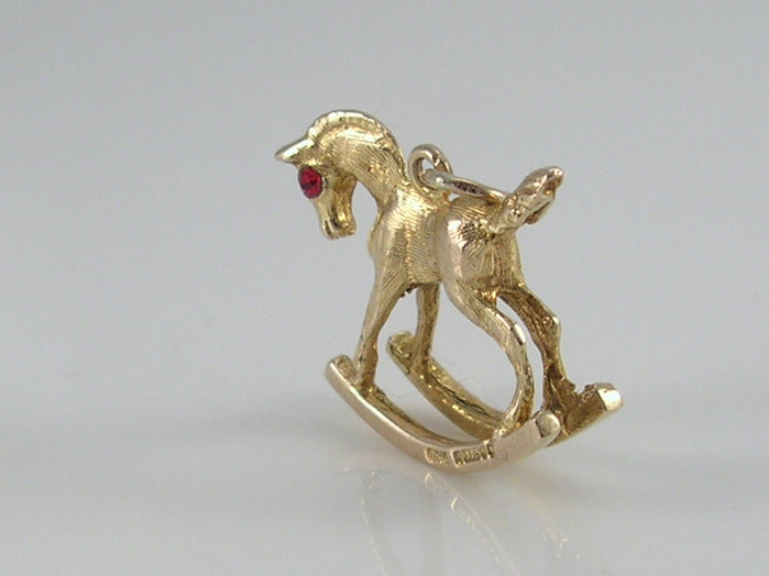 Vintage 3D 9ct Gold Rocking horse Charm Pendant  H/MK 1963