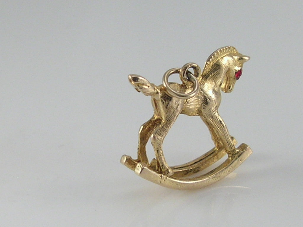 Vintage 3D 9ct Gold Rocking horse Charm Pendant  H/MK 1963