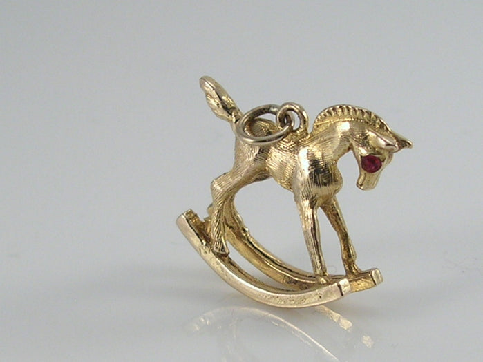 Vintage 3D 9ct Gold Rocking horse Charm Pendant  H/MK 1963