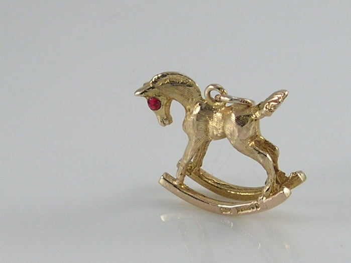 Vintage 3D 9ct Gold Rocking horse Charm Pendant  H/MK 1963