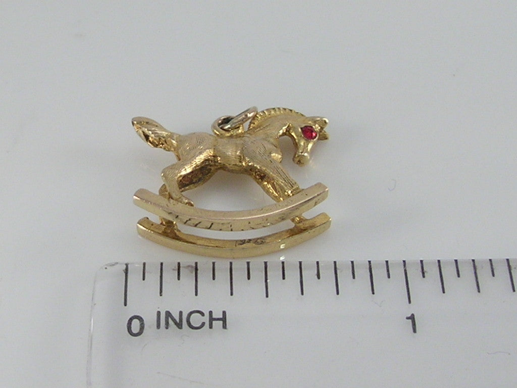Vintage 3D 9ct Gold Rocking horse Charm Pendant  H/MK 1963