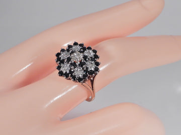 Vintage 9ct Gold Sapphire & Diamond Cluster Ring  H/MK