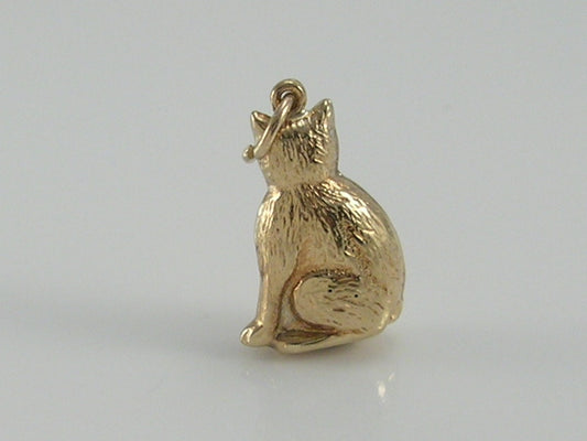 Vintage 9ct Gold Sitting Cat Charm  H/MK 1977