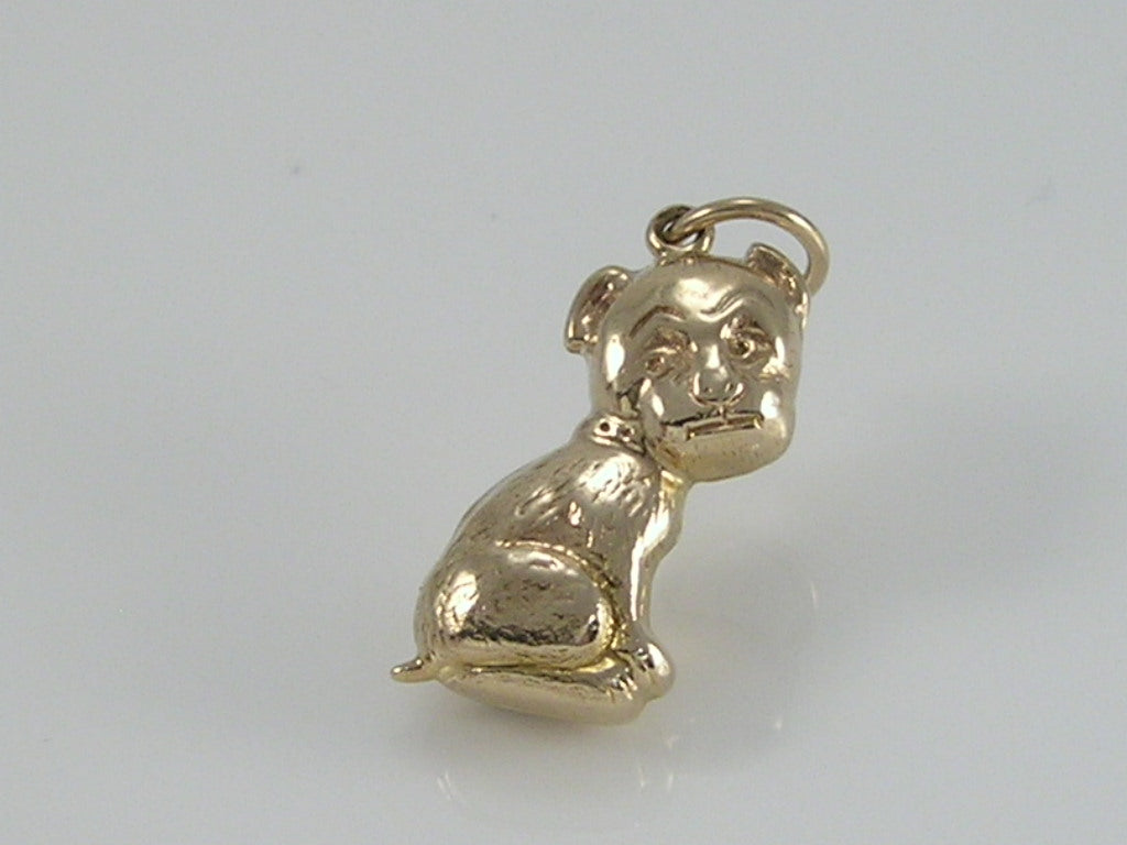 Vintage 9ct Gold Sitting Sad Eyed Dog Charm Pendant  H/MK 1958