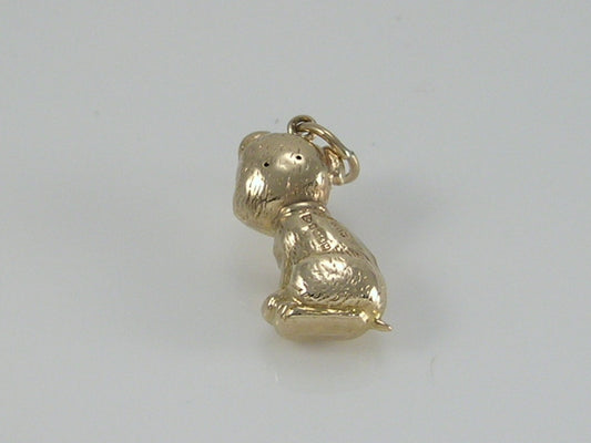 Vintage 9ct Gold Sitting Sad Eyed Dog Charm Pendant  H/MK 1958
