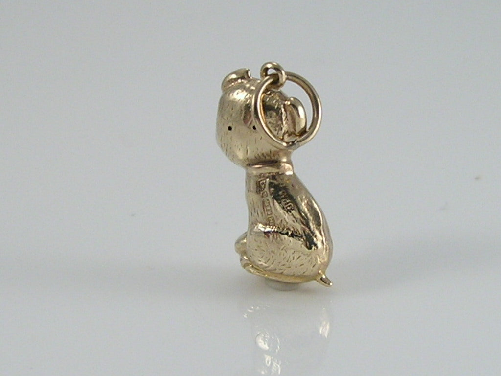 Vintage 9ct Gold Sitting Sad Eyed Dog Charm Pendant  H/MK 1958
