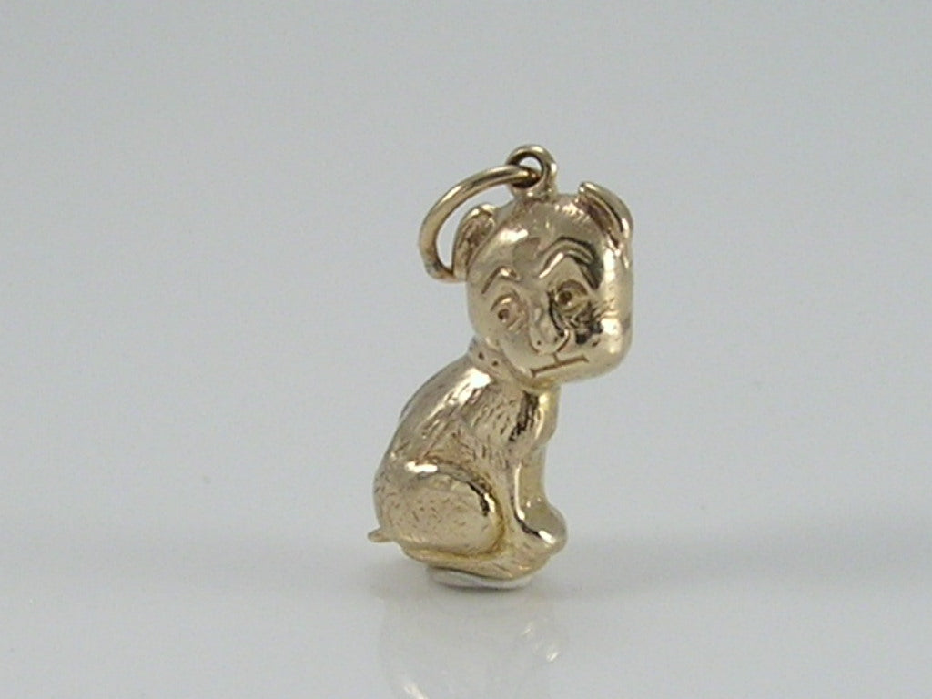 Vintage 9ct Gold Sitting Sad Eyed Dog Charm Pendant  H/MK 1958