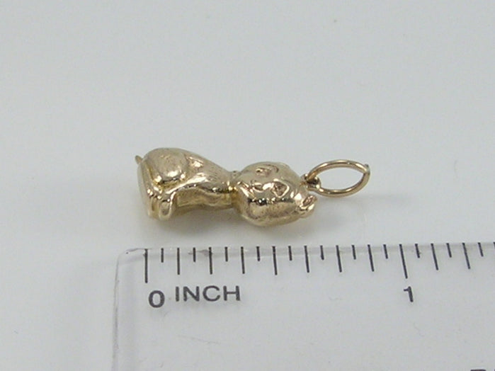 Vintage 3D 9ct Gold Sitting Sad Eyed Dog Charm Pendant  H/MK 1958