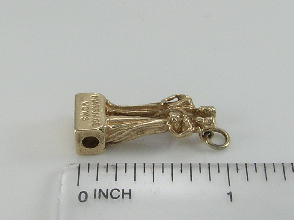 Vintage 3D 9ct Gold Stanhope Wedding Marriage Vows & Text Vows Charm H/MK 1966