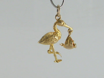 Vintage 9ct Gold Stork & Baby Charm H/MK 1966