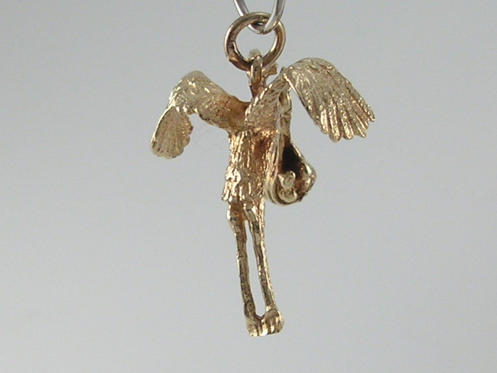 Vintage Movable 3D 9ct Gold Stork & Baby Charm H/MK