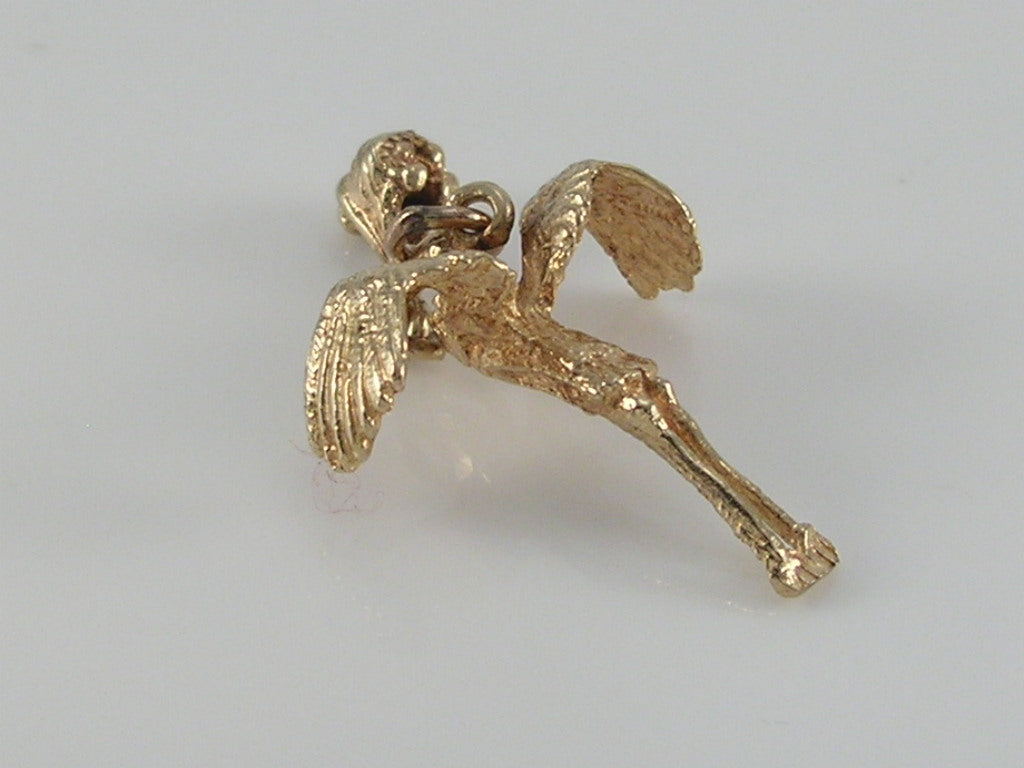 Vintage Movable 3D 9ct Gold Stork & Baby Charm H/MK