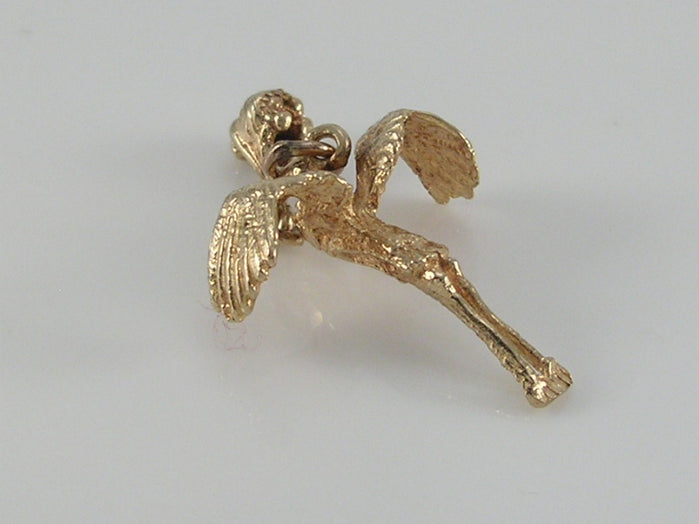 Vintage Movable 3D 9ct Gold Stork & Baby Charm H/MK