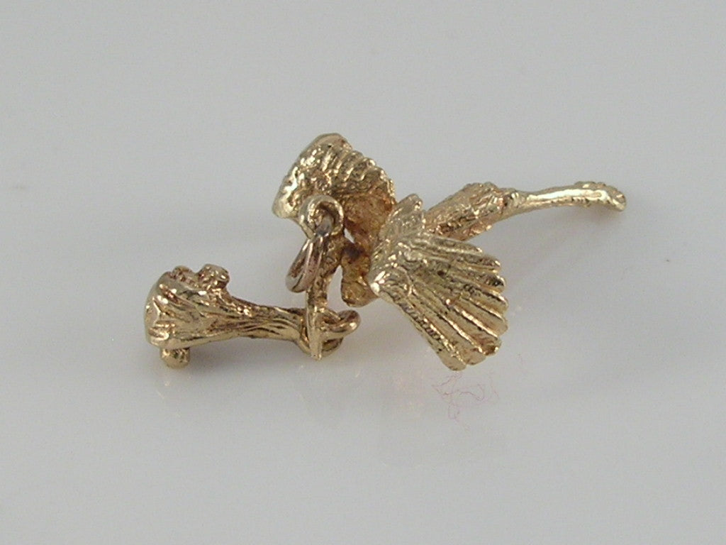 Vintage Movable 3D 9ct Gold Stork & Baby Charm H/MK