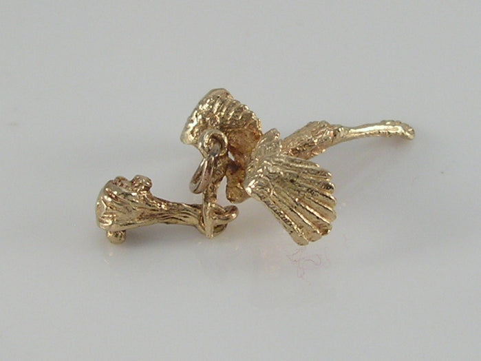 Vintage Movable 3D 9ct Gold Stork & Baby Charm H/MK