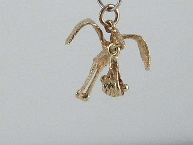 Vintage Movable 3D 9ct Gold Stork & Baby Charm H/MK