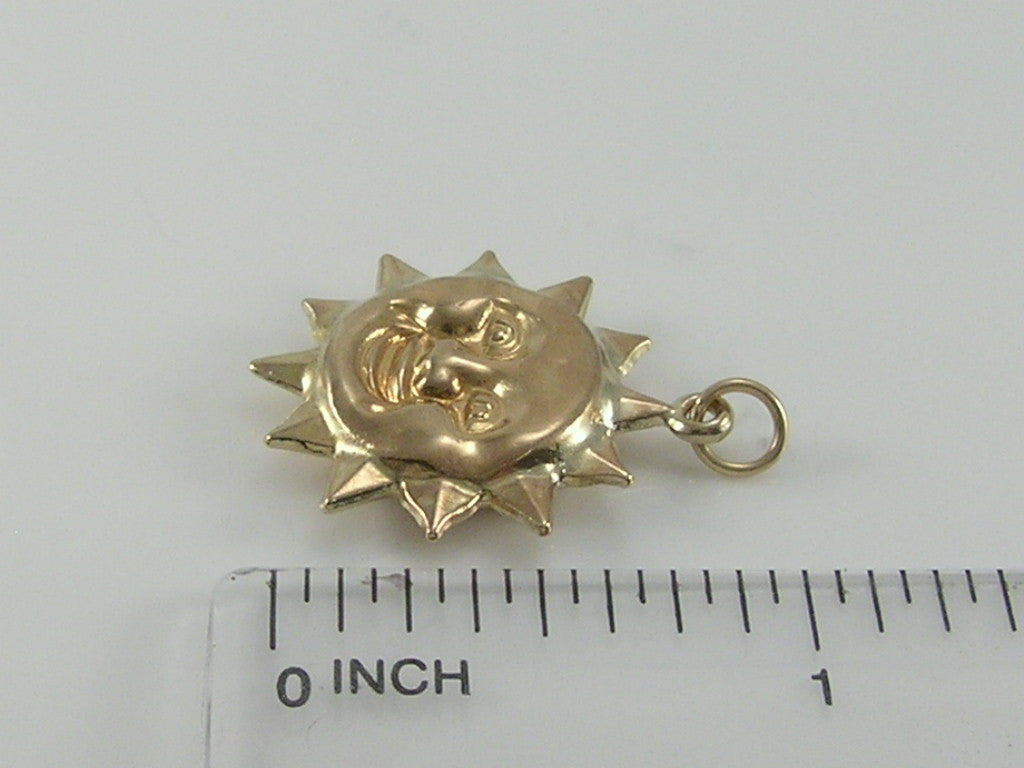 Vintage 9ct Gold Double Sided Smiling Sun Charm Pendant