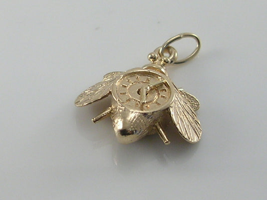 Vintage 9ct Gold Time Flies Clock Charm Pendant H/MK 1968