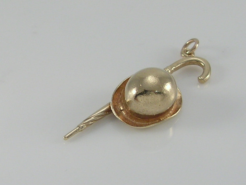 Vintage 3D 9ct Gold Bowler Hat & Umbrella Charm H/MK 1970