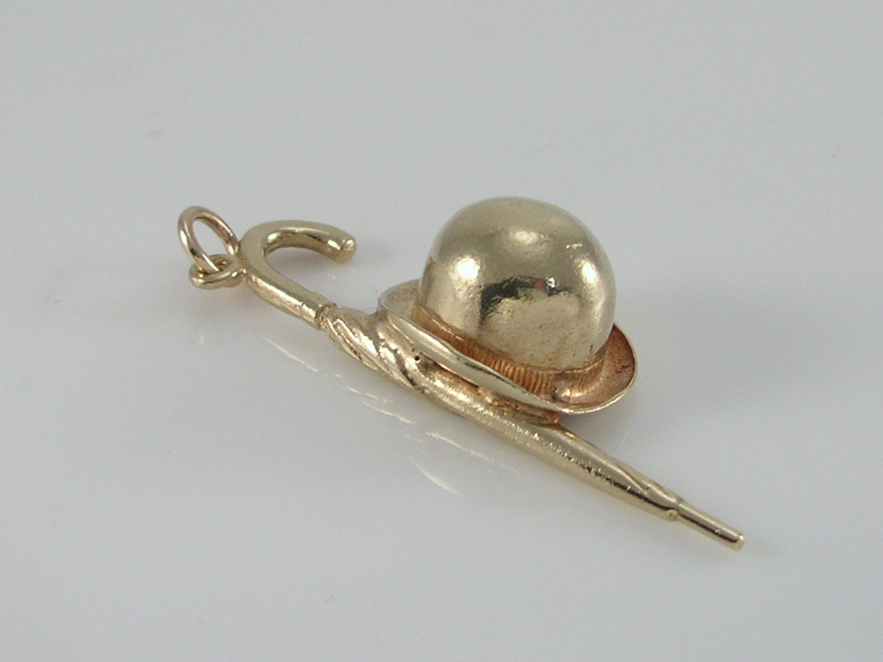Vintage 3D 9ct Gold Bowler Hat & Umbrella Charm H/MK 1970