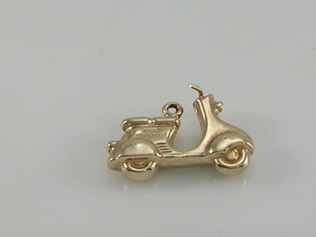 Vintage 3D 9ct Gold Vespa Moped Scooter Charm Pendant H/MK 1966