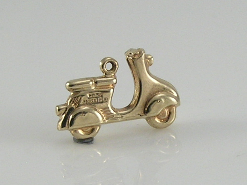 Vintage 3D 9ct Gold Vespa Moped Scooter Charm Pendant H/MK 1966