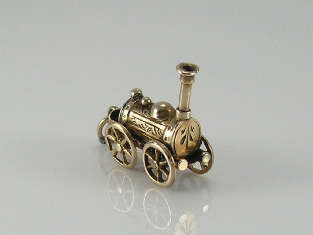 Antique Victorian 9ct Gold Steam Traction Train Charm
