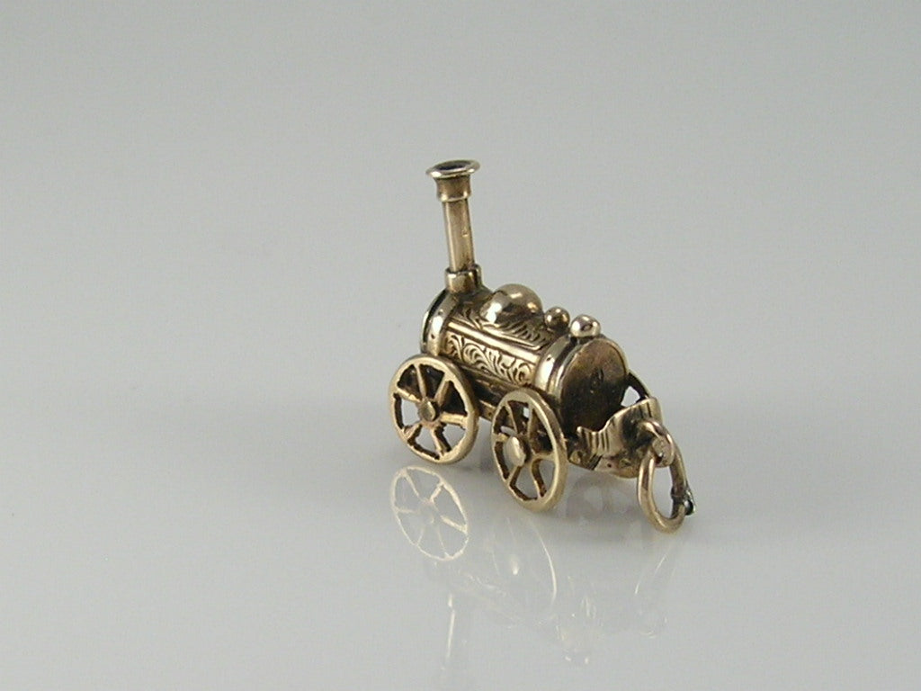 Antique Victorian 9ct Gold Steam Traction Train Charm