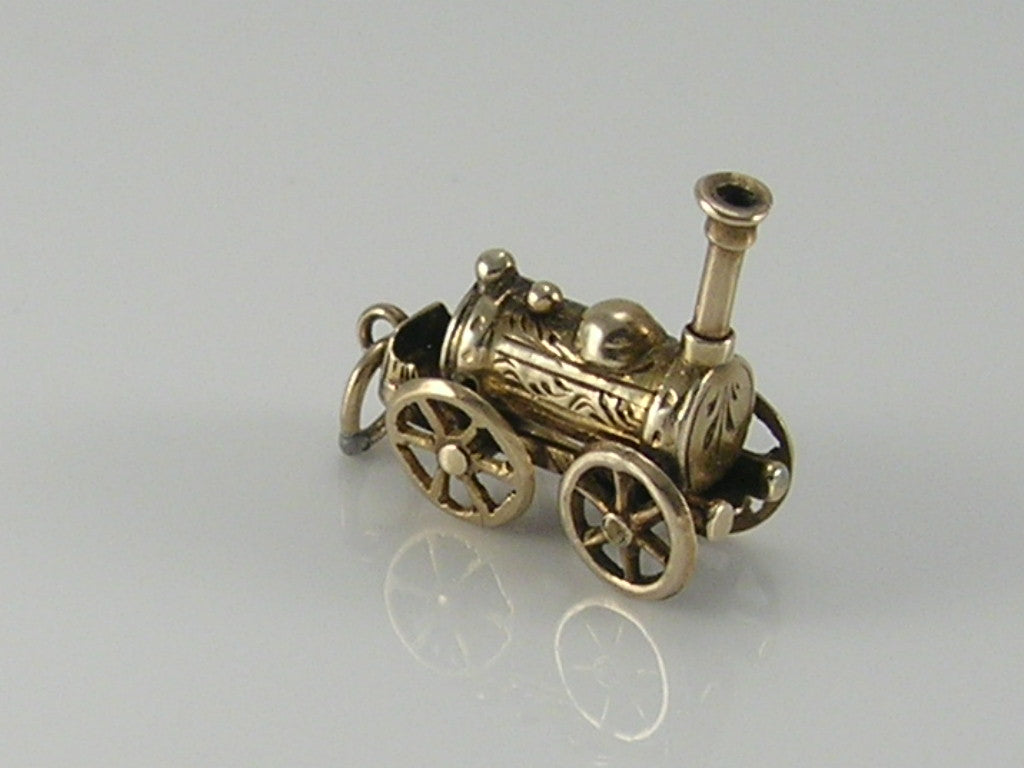 Antique Victorian 9ct Gold Steam Traction Train Charm