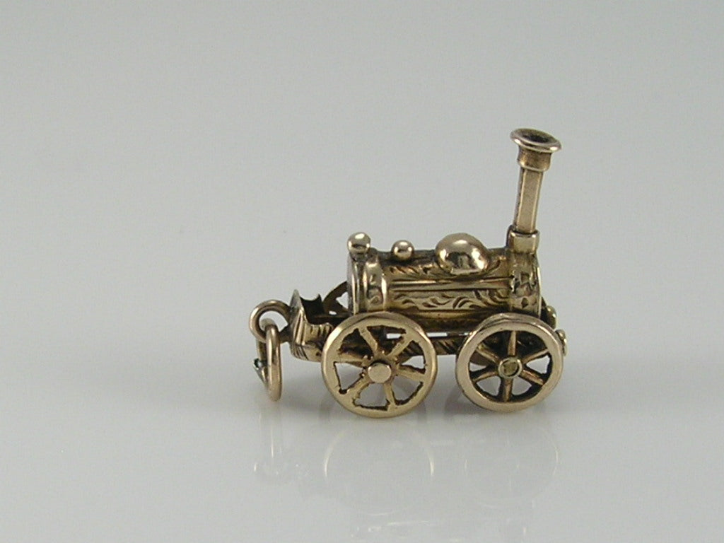 Antique Victorian 9ct Gold Steam Traction Train Charm